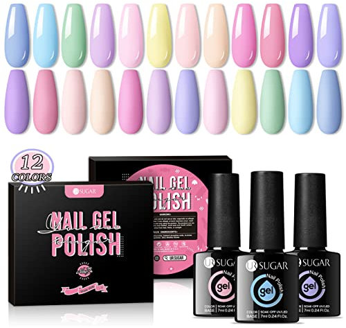 UR SUGAR UV Nagellack Pastell Schellack Set Makrone Süss Süßigkeiten Gelnägel Farben Gel Nagellack UV Farbgel für Den Frühling 12PCS Kit
