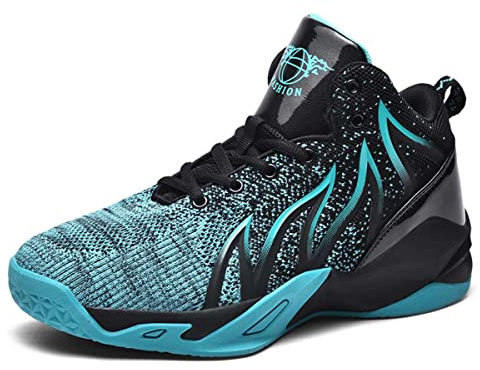 Scarpe da Ginnastica Alte comode da Uomo in Tessuto a Maglia Traspirante Scarpe da Basket Scarpe da Ginnastica Casual Black cyan-39