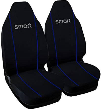 Rebeca Shop® Autositzbezüge kompatibel für Smart | Made in Italy | Set Vordersitzbezug für Paar (w453 - dritte Serie, Schwarz/Refil Blau)