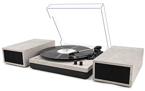 LP&No.1 Giradischi con altoparlanti esterni, giradischi vintage in vinile con trasmissione a cinghia a 3 velocità con riproduzione wireless e arresto automatico (grigio chiaro)