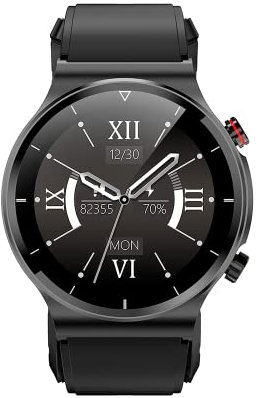Königsthal B1 (2023) Schwarz - Blutdruckuhr - OSRAM Sensoren - Blutdruck Microbag - BT Bluetooth - IP68 - Silikonband Schwarz, 12-16, 1,3 Zoll rund