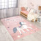 carpet city Teppich Kinderzimmer Tier-Motiv - Rosa - 140x200 cm - Kinderteppich Kurzflor mit Pferd, Wimpel - Weicher Flor