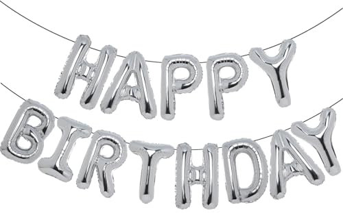 Accevo Silber alles Gute zum Geburtstag Ballon 16 Zoll Mylar Folie Buchstaben Ballons Banner für Kinder und Erwachsene