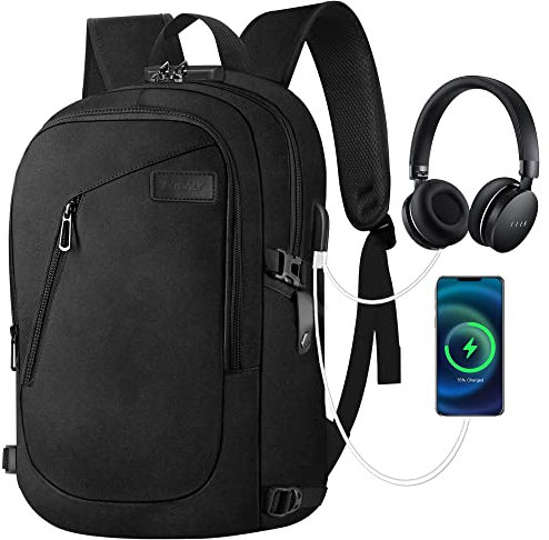 Mochila Ordenador Portatil, Mochila para Portatil Antirrobo Impermeable con Puerto USB, Mochila Hombre del Trabajo Negocio Diario Viaje, Negro 2 tamaños diferentes disponibles (6618-17 pulgadas)