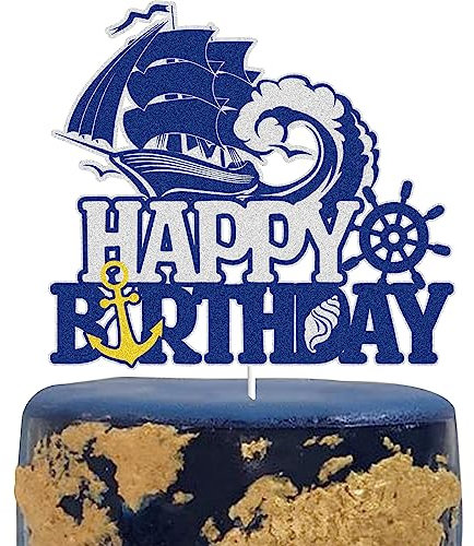 Ship Happy Birthday Cake Topper Black Red Glitter Dancing King Queen Cake Decorations Band Themed Party Supplies