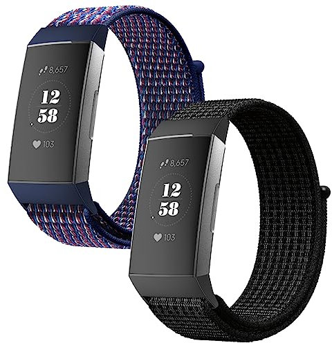 Th-some Armband Kompatibel mit Fitbit charge 3/Fitbit charge 4, 2pcs Nylon Ersatzarmband Kompatibel mit Fitbit charge 4/3, Verstellbares Sport Uhrenarmband für Fitbit charge 4/3