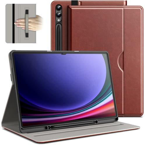JETech Coque pour Samsung Galaxy Tab S10 Ultra/Tab S9 Ultra 14,6 Pouces avec S Pen Porte-Stylet, Housse Étui de Protection en Cuir PU Support Folio d'affaire, Veille/Réveil Automatique (Brun)