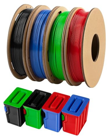 PETG Filament 1,75 mm, Kombipack, TINMORRY PETG-Eco 3D-Drucker-Filamentbündel, 250 g x 4 Spulen, Schwarz+Dunkelrot+Grün+ Kleinblau