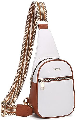 VATAN Kleine Schultertasche Damen Crossbody Bauchtaschen Leder Crossbody Taschen für Frauen, C-braun mit weiß, Bauchtasche Umhängetaschen Damen Trendy