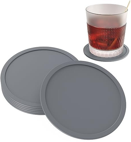 SUSNUAN 6PCS Silicone Coasters for Drinks, 10cm Round Drink Coasters for Home/Office/Bar Beer Bottle Wine Glass Coffee Tea Mugs Coasters Non Slip Rubber Pads Mats for Cup (Grey)
