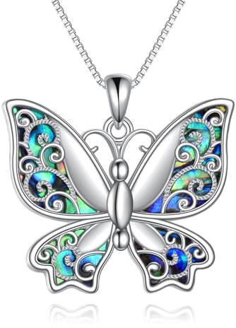 YAFEINI Schmetterling Kette für Damen S925 Sterling Silber Filigrane Schmetterling Halskette Anhänger Abalone Muschel Schmuck für Mädchen