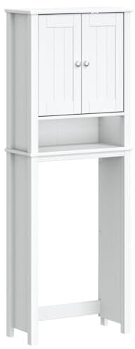 vidaXL Toilettenschrank, Waschmaschinenschrank mit 3 Ablagen 2 Metallgriffen, Badschrank Toilettenregal Platzsparend Wasserbeständig, Badregal Badmöbel, Weiß Massivholz
