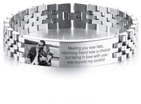INBLUE Personalisiertes Armband für Papa Männer - Gravierte Namen Text Foto Herren Gliederarmband Geschenk zum Geburtstag Jahrestag Vater Ehemann Opa Sohn Freund - D1