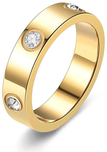 Tidefire Stainless Steel Love Friendship Ring for Men Women Titanium Steel with Cubic Zirconia (Gold 5-9)