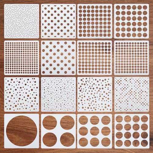 Lot de 16 pochoirs ronds pour dessin, pochoirs géométriques ronds à pois, pochoirs mixtes pour dessin, meubles en bois, oreillers, murs, scrapbooking, cartes, loisirs créatifs