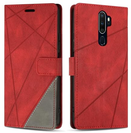 SONWO Coque pour Oppo A9 2020 / Oppo A5 2020, Protection Housse Etui en Cuir PU Portefeuille avec Emplacements Cartes et Fonction Support pour Oppo A11X / Oppo A11 / Oppo A11N, Rouge