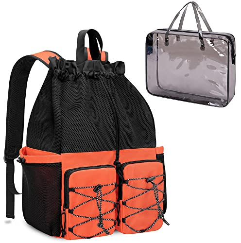 Fasrom Mochila de playa con bolsa impermeable y bolsillo, mochila grande de natación con cordón para viajes, bolsa de playa, gimnasia y deportes en la piscina Naranja