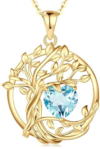 FANCIME Tree of Life Árbol de la Vida Collar de Piedra de Nacimiento Collar de Plata de Ley Colgante de Piedra de Nacimiento Cadena de Piedra Preciosa Aniversario Cumpleaños Joyería Navidad Regalos