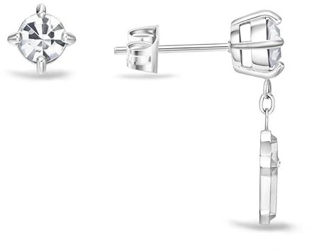 Police Stoneset PEAGE0036501 Ohrringe für Herren, Silber Kristall & Kreuz, Mismatch, Large, Edelstahl, Kein Edelstein