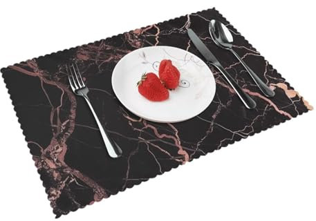 Black Rose Gold Marble Printed Placemats Set Of 4 - Non-Slip Heat Resistant Table Place Mats For Hotel Home Kitchen Dinning