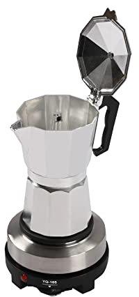 WDRENTOOL Espressomaschine mit Elektrische Heizplatte, 500W Espressokocher Aluminium Espressomaschinen Mokkakanne für Gasherd, Elektroherd, Keramikocher und Campingkocher (6 Tassen)