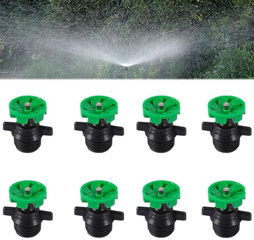 10 pcs de têtes d'arroseur Automatique à Rotation de 1/2 Pouce, gicleur Micro réglable à 360 degrés, brosses d'arrosage universelles à buse Micro pour Gazon, Serre, Jardin. (Vert)