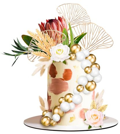 Kaisibum Boho Tortendeko Rosenblüte kuchen deko,56 Stück Kuchen Dekoration Kugel Boho Rosenblatt Kuchendekoration Tortendeko Blumen,Tortenaufsatz für Hochzeit, Geburtstag, Babyparty