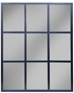 THEROSE Espejo Ventana, Espejo Industrial, Aluminio Negro 90 x 70 cm (Negro)