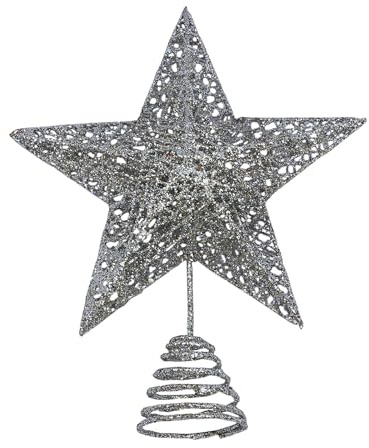 Weihnachtsbaumspitze aus Metall, silberfarben, glitzernd, hohl, sternförmig, für Weihnachten, Party, Heimdekoration
