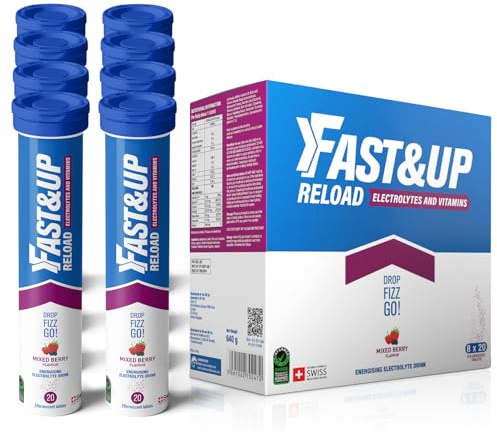 Fast&Up Reload – Energising Electrolyte Drink - Mixed Berry Flavour - 160 Effervescent Hydration Tablets - Added Vitamin C & B12 - Vegan