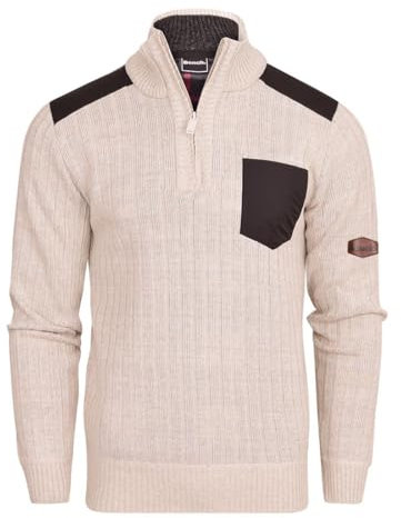 Bench Mens 1/4 Zip Jumper Fleece Lined Warm Winter Pullover Funnel Neck Premium Quarter Zip Sweater Knitwear Ecru Marl XL