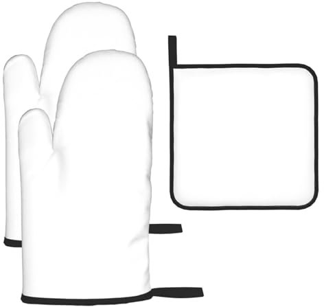 YYHHAOFA Set di 3 guanti da forno impermeabili e resistenti e presine, per antiscottatura e isolamento termico, colore bianco