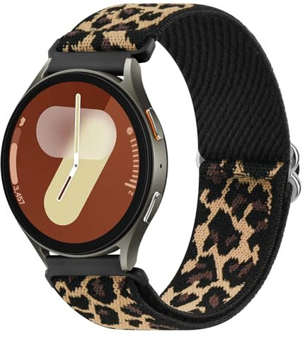 AK Bracelet Galaxy Watch 7/6/5/4/FE 40mm 44mm/Galaxy Watch 6/4 Classic 47mm 43mm 46mm 42mm/avec Samsung Watch 5 Pro 45mm,Bracelets Nylon Tressés élastique Sport un clic Hommes Femmes (Léopard)