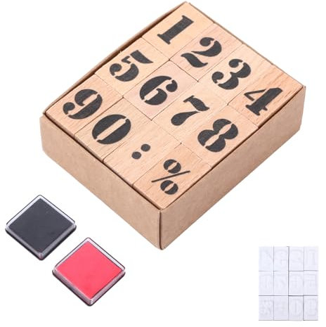 12 Stück Zahlenstempel Holz, Stempel Zahlen mit Klein Stempelfarbe Rot und Schwarz,Zahlen Stempel Selber Machen Datum,Holzstempel Nummer 0-9 Gummistempel für DIY Karten,Kartenherstellung