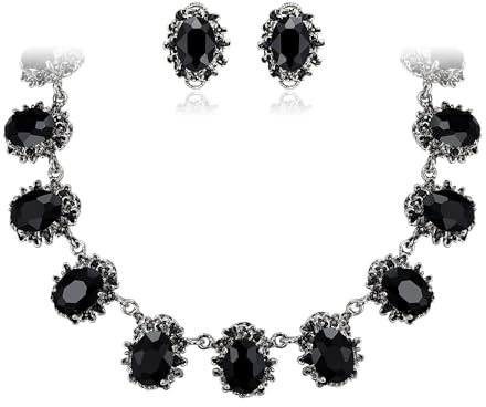 Clearine Victorian Style Statement Necklace Pierced Earrings Jewellery Set for Women Crystal Floral Cameo Inspired Oval Party Prom Jewelry