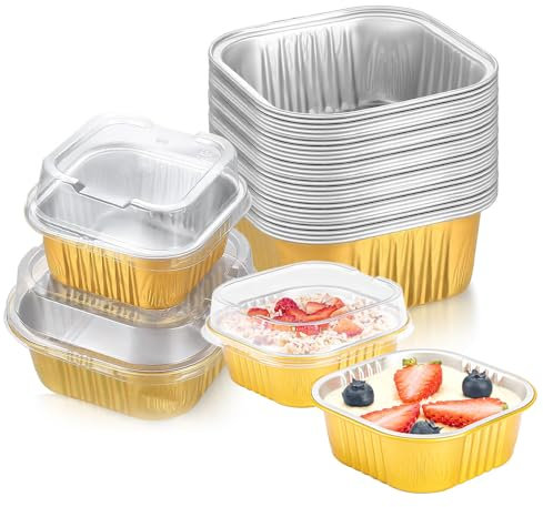 Mini Loaf Cake Cases, 30 PCS Mini Loaf Pans with Lid 150 ml Aluminum Loaf Cake Cases, Foil Baking Pans Reusable Aluminum Baking Cups for Bread Cake Wedding Birthday Picnic Party Gold
