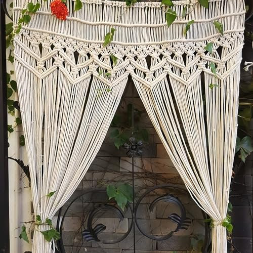 BORDEAG Rideau en macramé - 180 x 100 cm - Style bohème - Rideau de porte et de fenêtre - Style bohème - Tissé à la main - Séparateur de pièce - Pour portes, fenêtres, salon, chambre à coucher ou