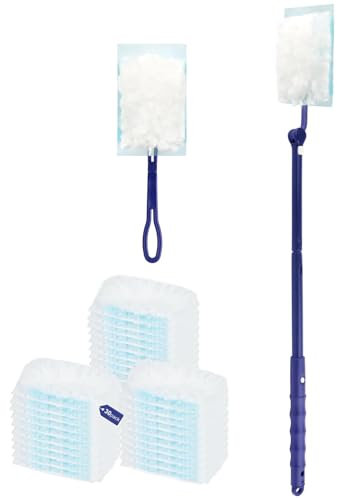 30 Stück Staubmagnet Nachfüllpack Set, mit Staubtücher 1 Teleskopstange & 1 Griff für Staubwischer, Ideal für Tierhaare, Staub & Schmutz, 360° Reinigung für Zuhause, Büro und Auto