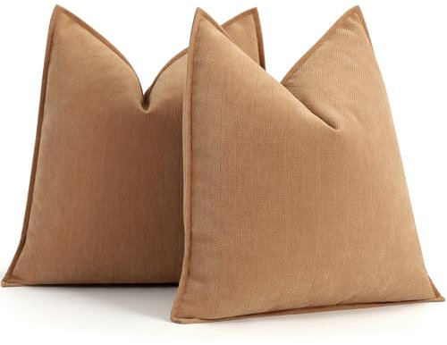 ZWJD Kamel Kissenbezug 50x50 2er Set Chenille Kissenbezüge Sofakissen Kissenhüllen mit elegantem Design, weiche und luxuriöse dekorative Dekokissen für Couch, Bett und Heimdekoration