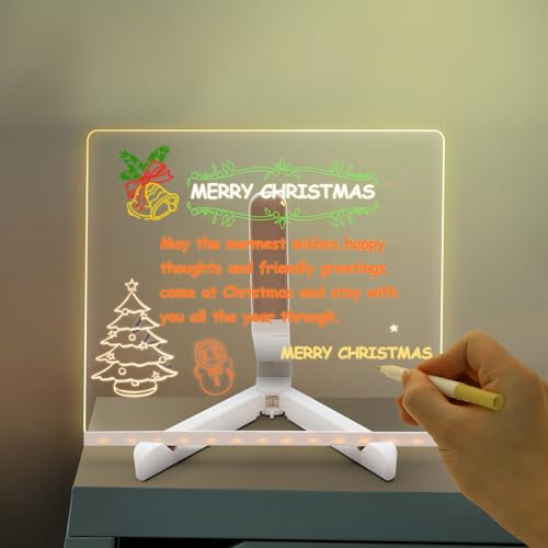 Eucomir Tableau Lumineux Message LED 20 x 20 cm, Acrylique Tableau D'affichage LED avec Support Réglable et 7 Stylos,Disponible sous Forme de Bloc-Notes, Tableau D'écriture, Tableau Dessin Led