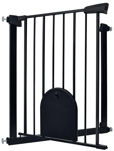 NAIZY Türschutzgitter mit Tür Treppenschutzgitter für Haustiere Ohne Bohren Metallgitter Erweiterbar mit Verlängerung, 75-85cm Breite, Schwarz