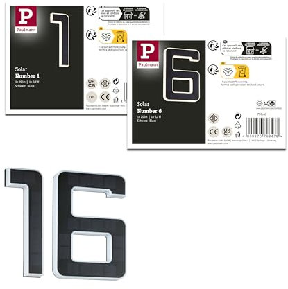 Paulmann 5296 Set Solar LED Hausnummernleuchte inkl. wechselbarer Akku Nummer 16 3000K 2x6lm 2x0,2W Schwarz