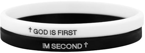 BOXOB Bracelet Dieu Est le Premier Je Suis le Second, Bracelets en Silicone Noir Blanc Bracelets Versets Bibliques Croix pour Hommes Femmes Adultes Cadeaux Chrétiens