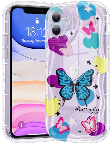 CASBST Compatible for iPhone 11 Case, Pretty Butterfly Print Three-dimensional Wave Clear Case for Girls Women, Soft Full Package Anti-fall Cover for iPhone 11, Color Butterfly