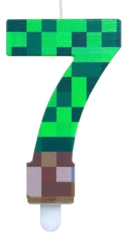 DazzJoy Pixel Kerze 7 Geburtstag Junge Deko, Videospiel Pixel Geburtstagskerzen Zahlen 7, Cartoon Gaming Themen Kerzen 7. Geburtstag Junge, Gamer Pixel Geburtstagskerze 7, Spiel Zahlenkerze 7 Grün