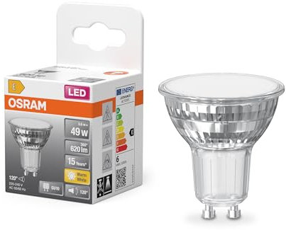 Osram LED-Spot Star PAR16 Reflektor, 2700 K warmweiß, 5,6 W, GU10, 120°, 620 lm, klar, für Spotbeleuchtung, Flächenlicht, Wohnräume, 15.000h