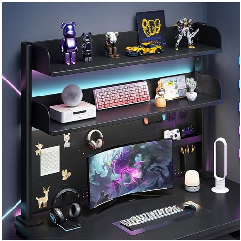 NUODWELL Clamp On Desk Organizer Shelf, Adjustable Countertop Bookshelf, Computer Desktop Bookcase with Storage Shelves & Pegboard for Office Privacy Panel And Gaming Desk (Black, 80cm Long)