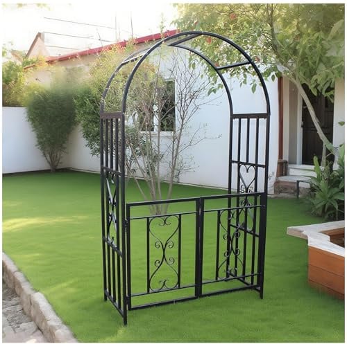 Rankbogen Mit Tor, Metall Rosenbogen Mit Tür, Stabile Rankhilfe Für Kletterpflanzen, Freistehender Gartenbogen Als Rosengitter, Torbogen Für Hochzeit Und Gartendekoration, Rankgestell HBT 210 x 114 x