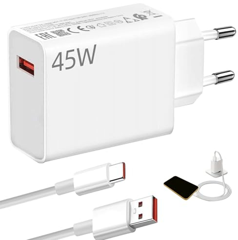 Chargeur 45W pour Xiaomi, 45W Chargeur pour Redmi Charge Rapide Turbo avec Câble USB C 1m Compatible avec Xiaomi Pad 6 5 Pad Pro Redmi Note 14 Note 13 Note 12S Note 12 POCO Pad POCO M6 Mi 10T