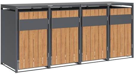Westmann Metall Mülltonnenbox Varius 4x240 L Anthrazit Holzoptik Mülltonnenverkleidung mit Gasdruckfedern Pulverbeschichteter Stahl Wetterfest & stabil Mülltonnen Unterstand mit Fronttür & Klappdeckel